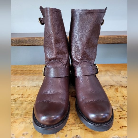Frye Veronica Brown Leather Buckle Short Moto Slouchy Boots Women's Size 8.5 - Picture 4 of 13